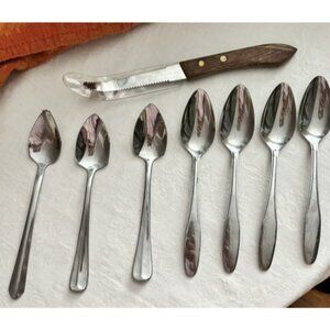 7 Varied Grapefruit  Spoons And 1 Ecko Knife All Stainless Steel